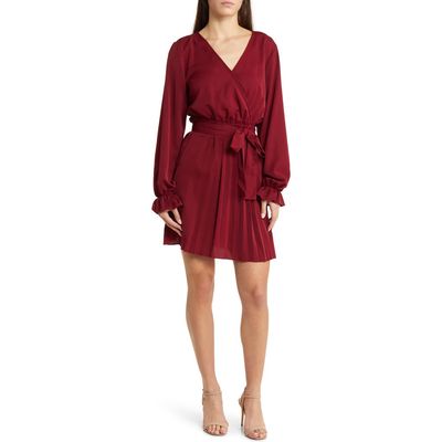 NIKKI LUND Sienna Long Sleeve Faux Wrap Dress in Burgundy 