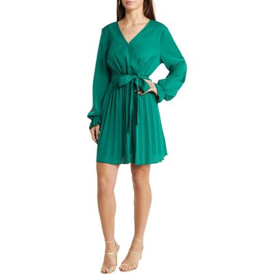 NIKKI LUND Sienna Long Sleeve Faux Wrap Dress in Green 