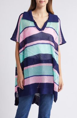 NIKKI LUND Stripe Open Stitch Sweater in Blue Multi 