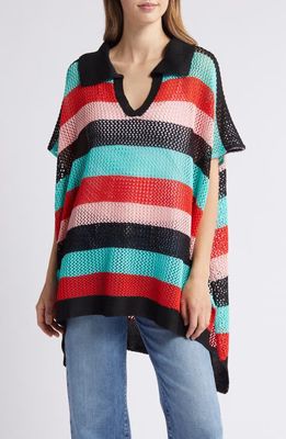 NIKKI LUND Stripe Open Stitch Sweater in Red Multi 