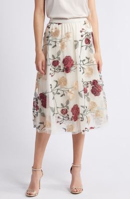 NIKKI LUND Virginia Floral Midi Skirt in Ivory 