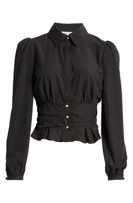 NIKKI LUND Women's Mandara Embellished Puff Sleeve Button-Up Shirt in Black