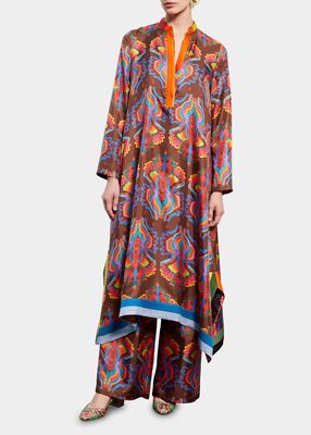 Nikki Printed Handkerchief Silk Kaftan Dress