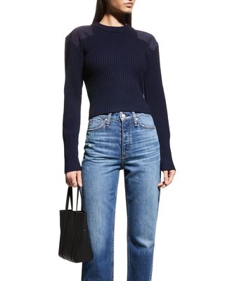 Nikole Ribbed Long-Sleeve Patch Top