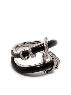 Nikos Koulis 18kt white gold diamond and enamel ring - Black
