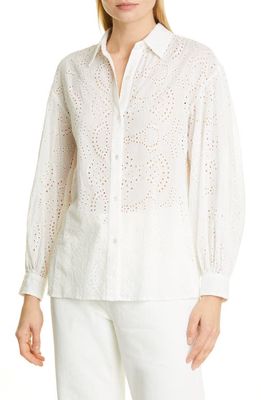 Nili Lotan Andree Cotton Eyelet Button-Up Shirt in Ivory
