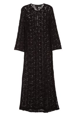 Nili Lotan Della Lace Long Sleeve Midi Dress in Black