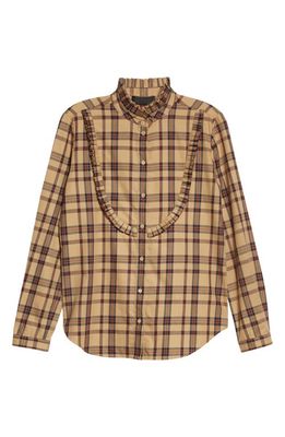 Nili Lotan Gretta Plaid Cotton Shirt in Brown/Cream Plaid
