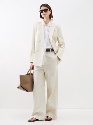 Nili Lotan - Johan Cotton-blend Relaxed-leg Trousers - Womens - Stone