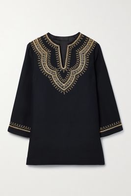 Nili Lotan - Karine Embroidered Wool And Silk-blend Tunic - Black
