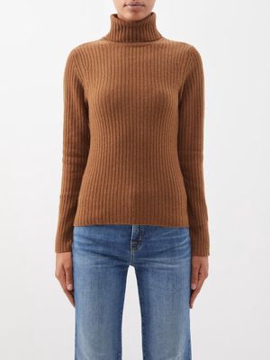 Nili Lotan - Lauren Wool-blend Ribbed-knit Roll-neck Sweater - Womens - Chestnut
