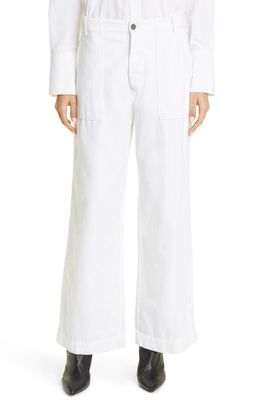 Nili Lotan Leon Wide Leg Cotton & Linen Pants in White