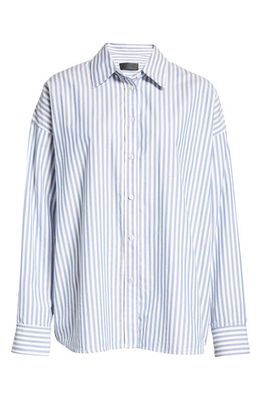 Nili Lotan Mael Stripe Oversize Cotton Shirt in Large Sky Stripes