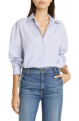 Nili Lotan Yorke Stripe Cotton Button-Up Shirt in White/Navy Stripe