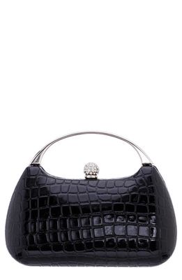 Nina Croc Embossed Minaudière in Black