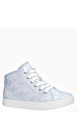 Nina Kids' Penelope High Top Sneaker in Light Blue Glitter Lace