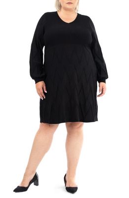 Nina Leonard Balloon Sleeve Rib Sweater Dress in Black