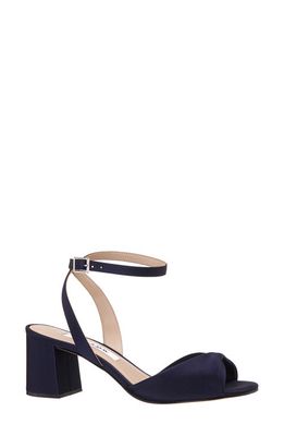 Nina Nigella Ankle Wrap Sandal in New Navy Luster Satin