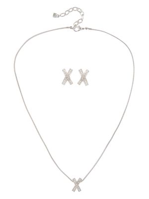 Nina Ricci 1990s Swarovski crystal embellished X necklace and earrings set - Silver