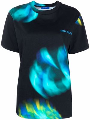 Nina Ricci abstract-print cotton jersey T-shirt - Blue