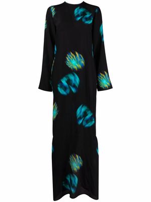 Nina Ricci abstract-print silk crepon dress - Black