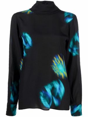 Nina Ricci abstract-print silk crepon top - Black