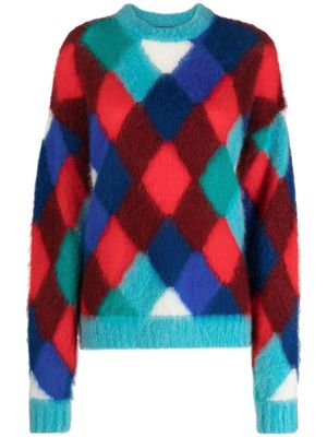 Nina Ricci argyle check crew neck jumper - Blue
