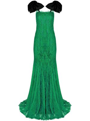 Nina Ricci bow-embellished lace gown - Green