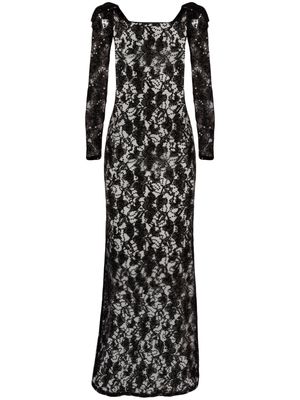 Nina Ricci bow-embellished sequinned lace gown - Black
