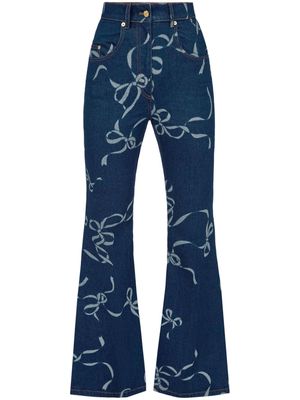 Nina Ricci graphic-print long-length flared trousers - Blue