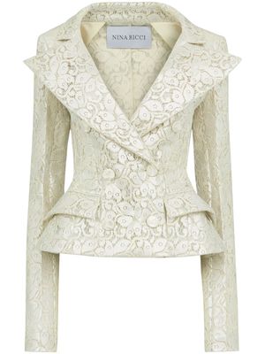Nina Ricci guipure-lace peplum-waist blazer - Neutrals