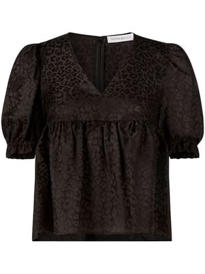 Nina Ricci leopard-jacquard babydoll blouse - Black