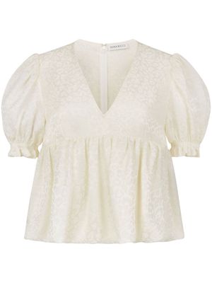 Nina Ricci leopard-jacquard babydoll blouse - White