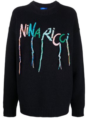 Nina Ricci logo-embroidered merino jumper - Blue
