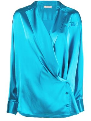 Nina Ricci oversized satin-finish wrap shirt - Blue