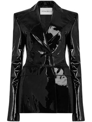 Nina Ricci patent-finish hourglass leather blazer - Black