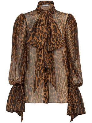 Nina Ricci pussy bow-collar animal-print blouse - Brown