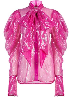 Nina Ricci semi-sheer sequinned pussy-bow shirt - Pink