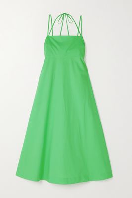 Ninety Percent - Elijah Tie-detailed Organic Cotton-poplin Midi Dress - Green