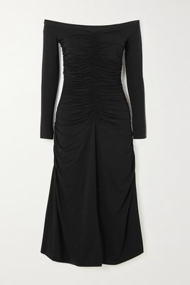 Ninety Percent - Osha Off-the-shoulder Ruched Stretch-tencel Lyocell Midi Dress - Black