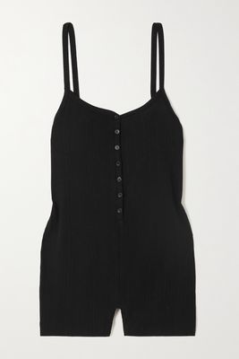 Ninety Percent - Ribbed Seacell-blend Jersey Playsuit - Black
