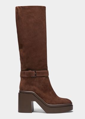 Ninon Suede Buckle Tall Boots