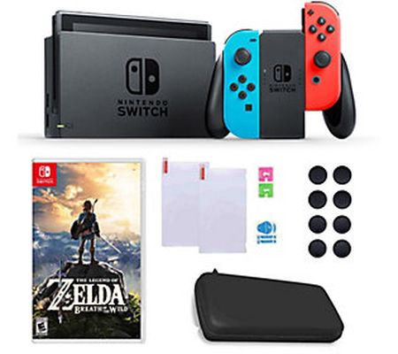 Nintendo Switch with Neon Joy-Con, Zelda & Acce ssories