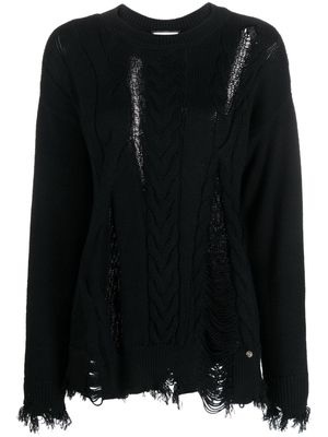 NISSA cable-knit ripped-detail jumper - Black