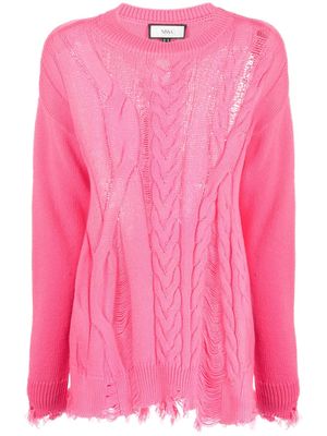 NISSA cable-knit ripped-detail jumper - Pink