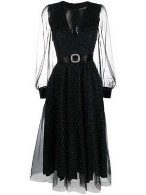 NISSA crystal-embellished belted-waist dress - Black