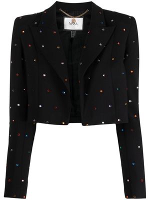 NISSA crystal-embellished cropped jacket - Black