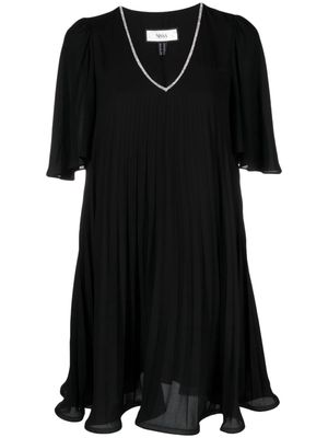 NISSA crystal-embellished pleated dress - Black