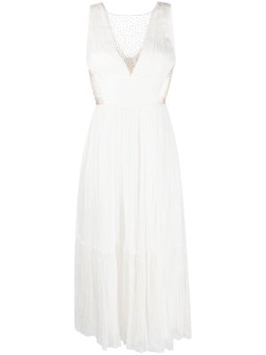 NISSA crystal-embellished pleated midi dress - White