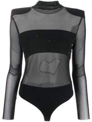 NISSA crystal-embellished sheer bodysuit - Black
